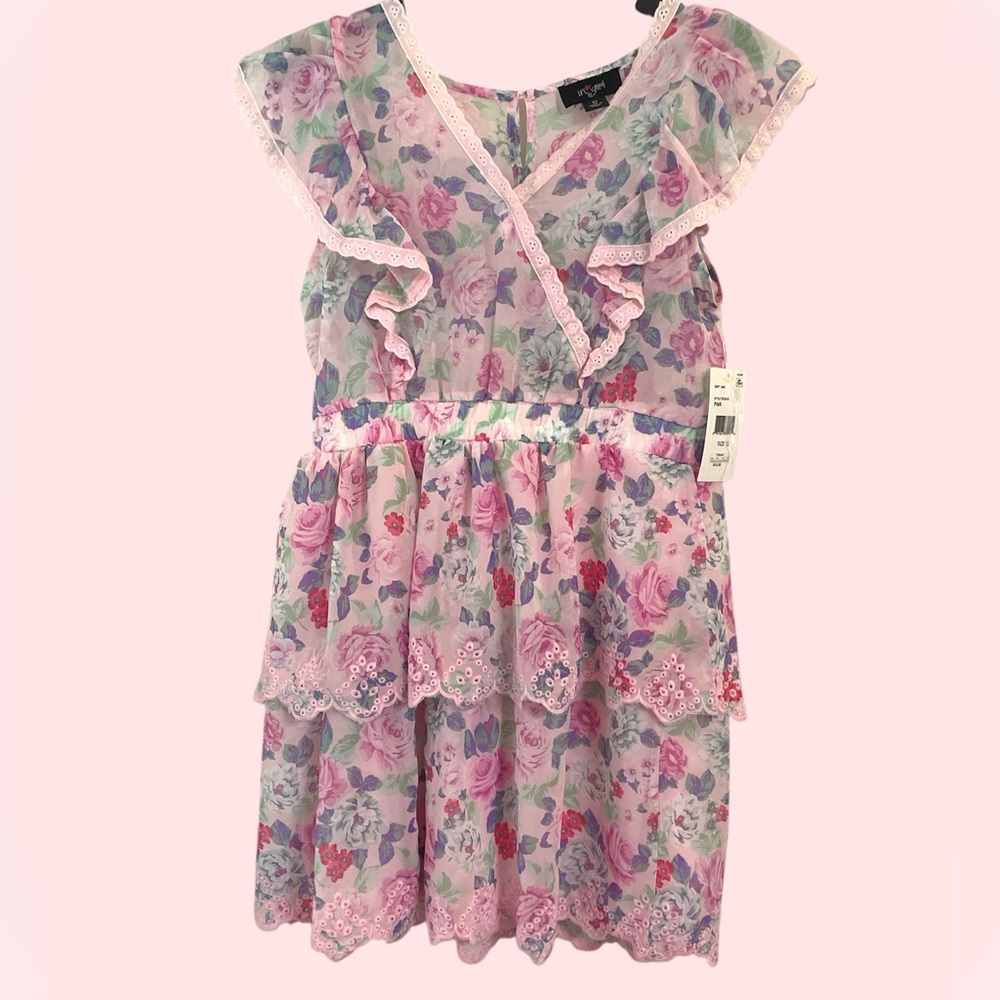 in*girl Big Girls Pink Floral Tiered Ruffle Dress | Size 12  NWT